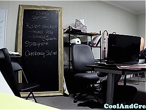 smallish waitress munched and drilled in the office