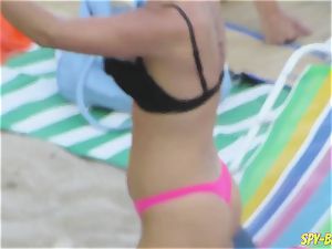 pink bikini unexperienced without bra voyeur Beach chicks