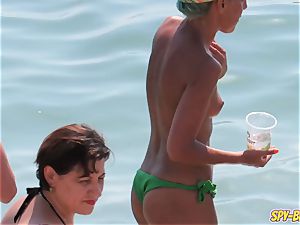 unexperienced hidden cam spectacular milfs - Spy Beach giant bra-stuffers topless