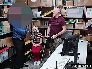 blondie shoplifter is pounded in front of her bf to escape the law